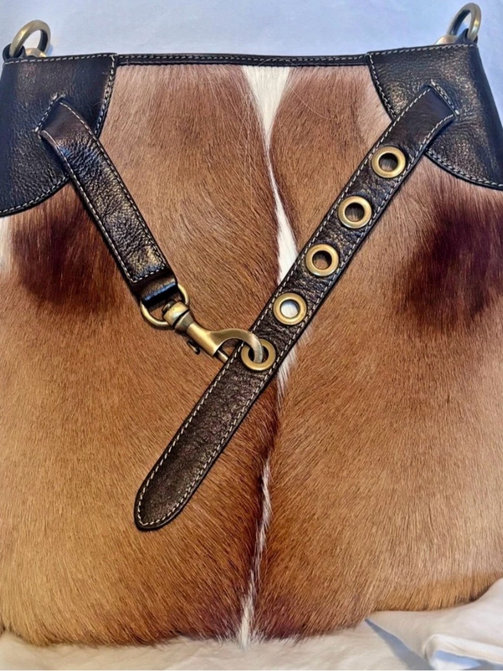 Diane Gail South African springbok fur and leather trim handbag